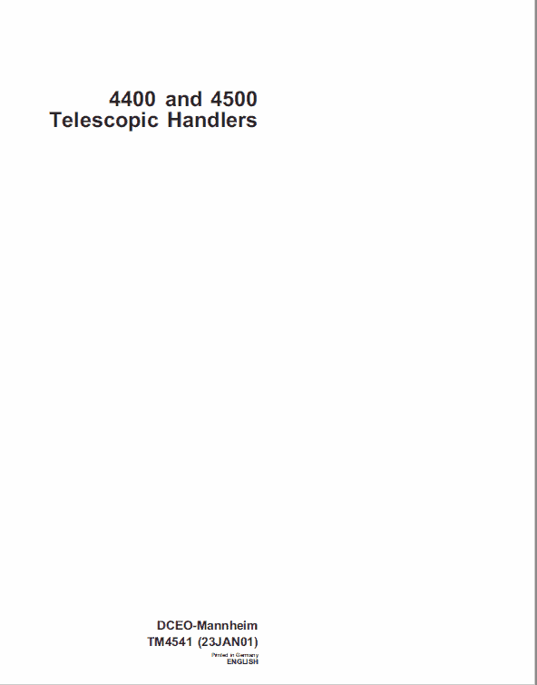 John Deere 4400 and 4500 Telescopic Handlers Technical Manual Workshop Guide