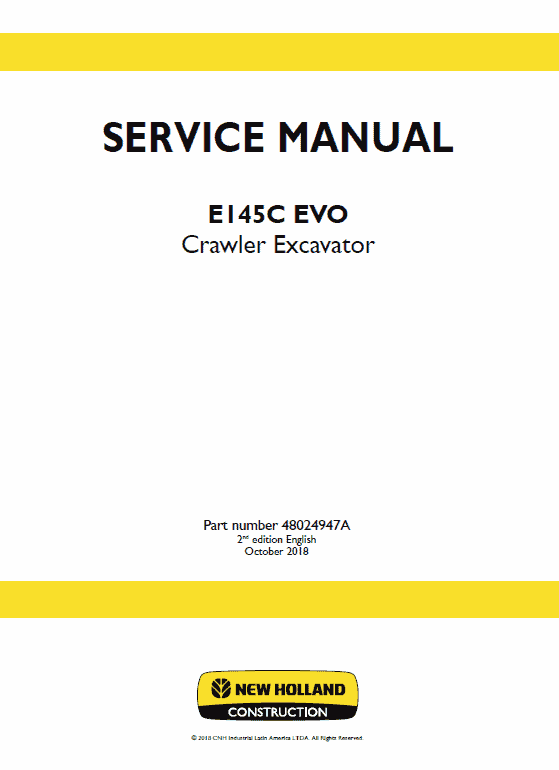 New Holland E145C Evo Excavator Service Manual Workshop Guide