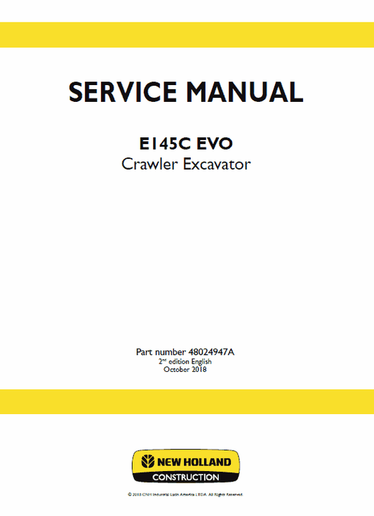 New Holland E145C Evo Excavator Service Manual Workshop Guide