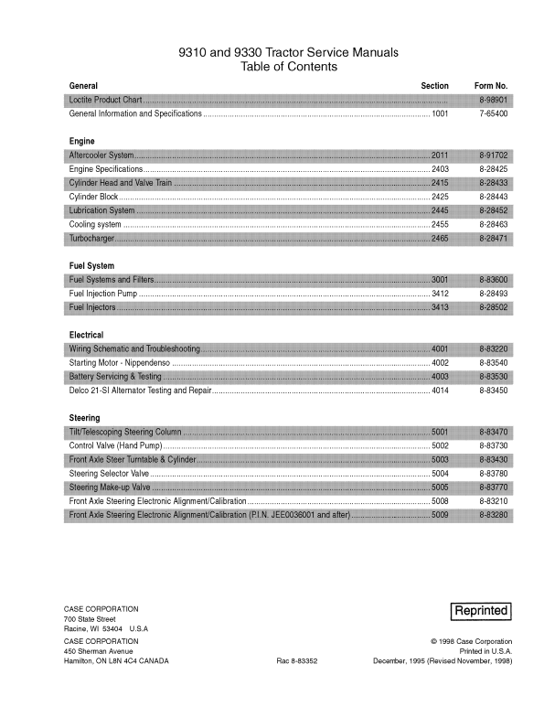 Case 9310, 9330 Tractor Service Manual Workshop Guide