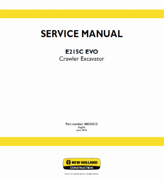 New Holland E215C Evo Excavator Service Manual Workshop Guide