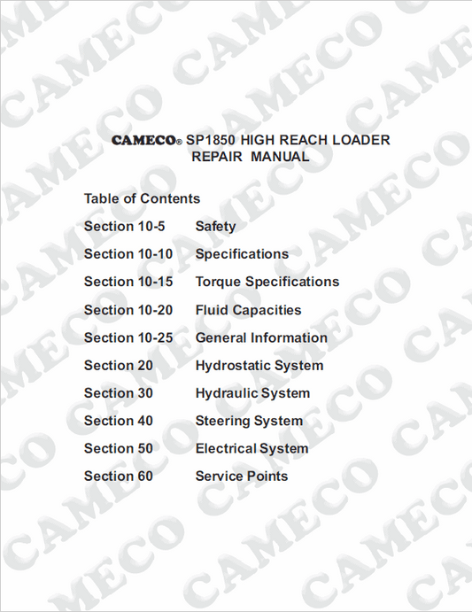 Cameco SP1850 Loader Repair Service Manual Workshop Guide