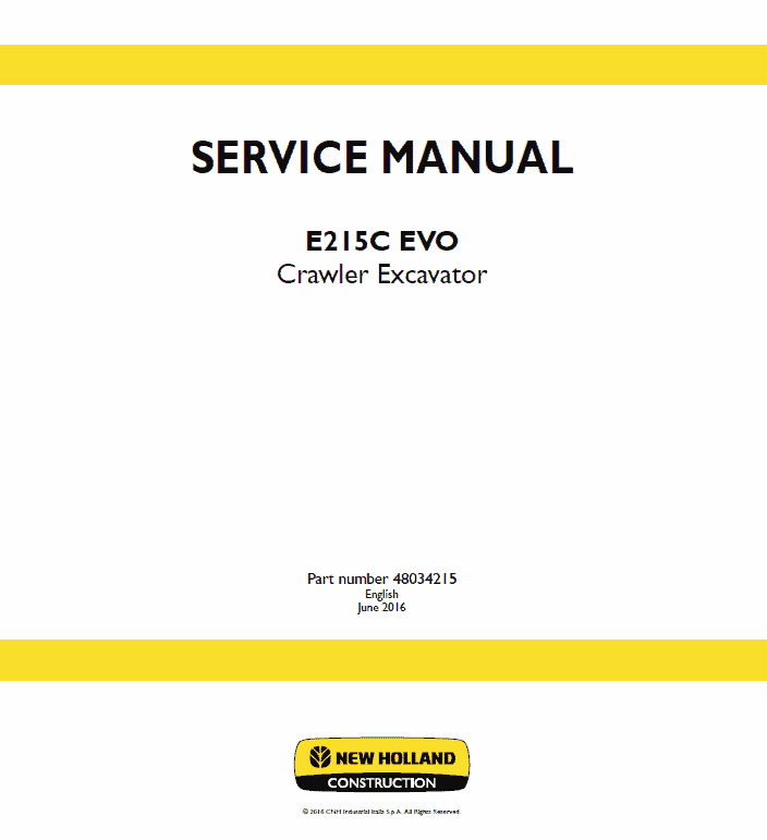 New Holland E215C Evo Excavator Service Manual Workshop Guide
