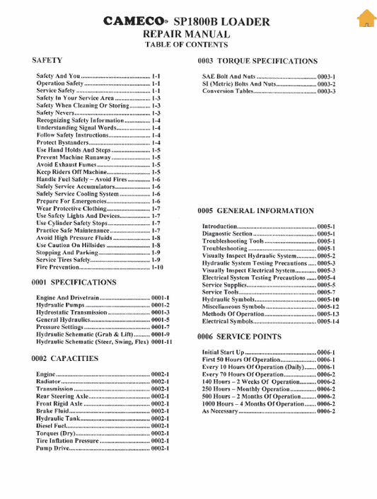 Cameco SP1800B Loader Repair Service Manual Workshop Guide