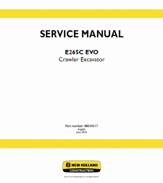 New Holland E265C Evo Excavator Service Manual Workshop Guide