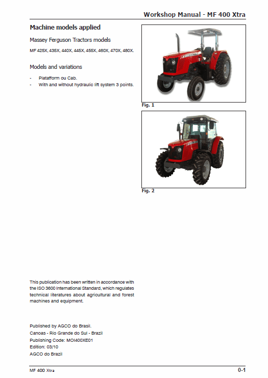 Massey Ferguson 460X, 470X, 480X Tractor Service Manual Workshop Guide