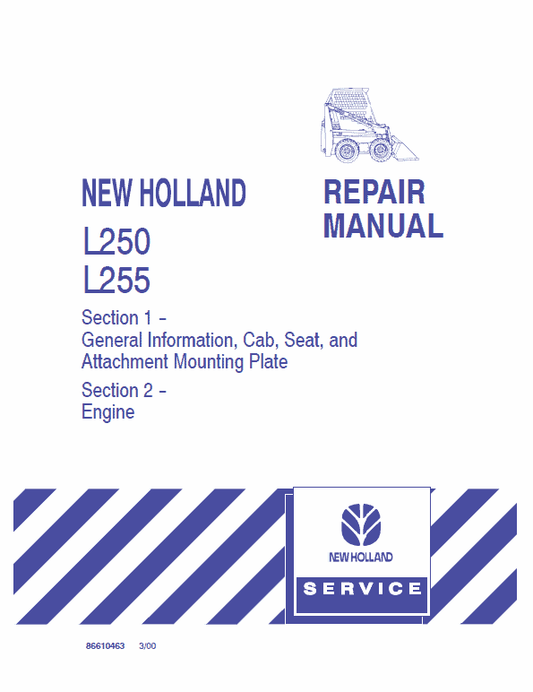 New Holland L250, L255 SkidSteer Loader Service Manual Workshop Guide
