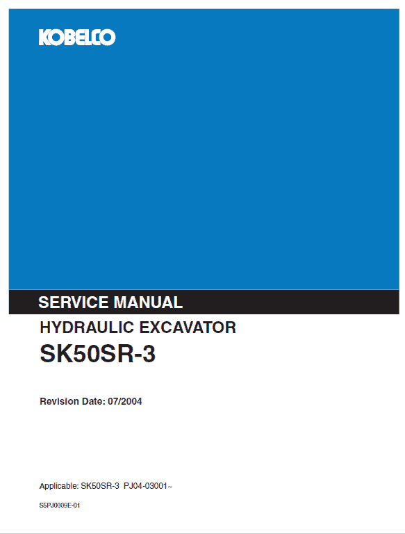 Kobelco SK50SR-3 Excavator Service Manual Workshop Guide
