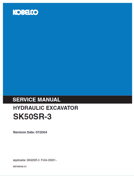 Kobelco SK50SR-3 Excavator Service Manual Workshop Guide