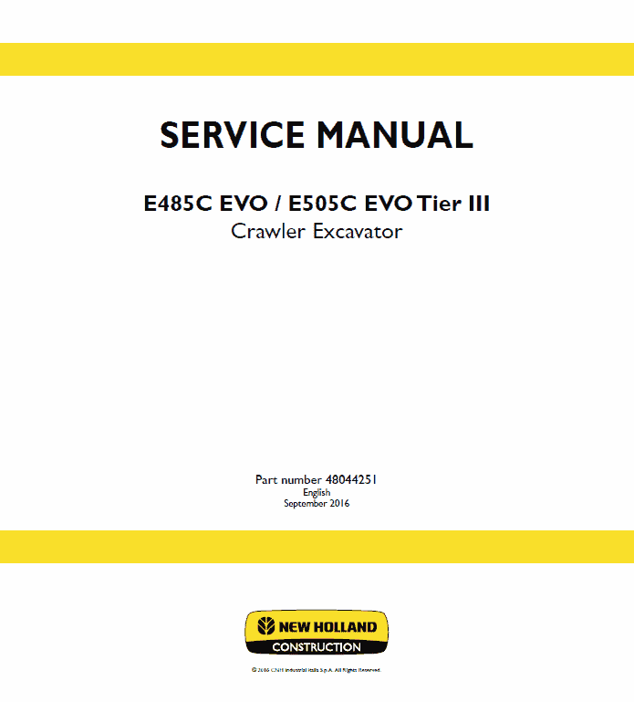 New Holland E485C Evo, E505C Eco Tier 3 Excavator Service Manual Workshop Guide