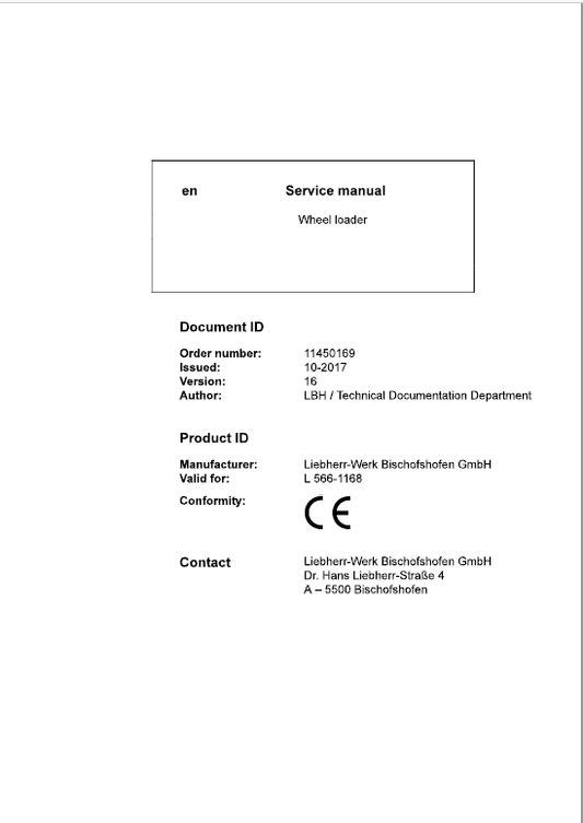 Liebherr L566 Type 1168 Wheel Loader Service Manual