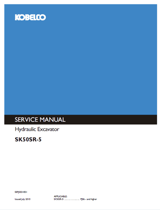 Kobelco SK50SR-5 Excavator Service Manual Workshop Guide