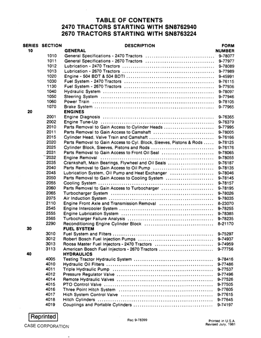 Case 2470, 2670 Tractor Service Manual Workshop Guide