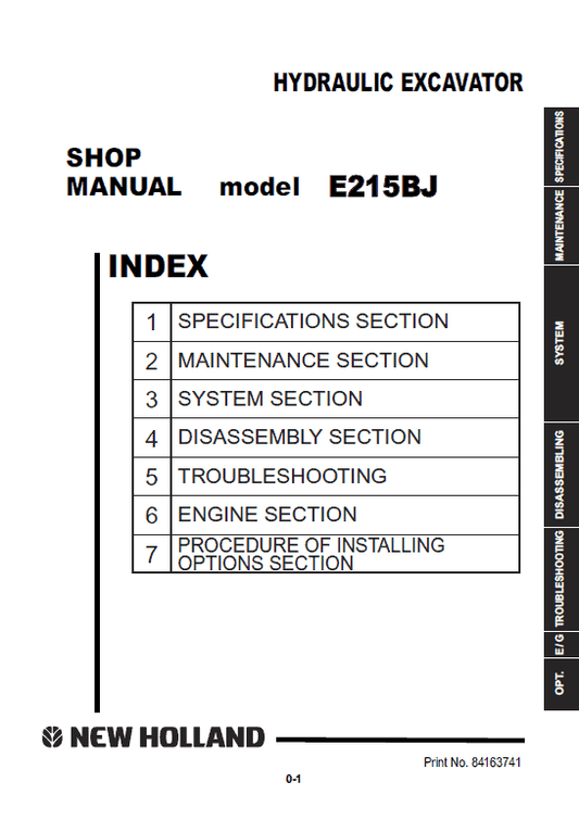 New Holland E215BJ Excavator Service Manual Workshop Guide