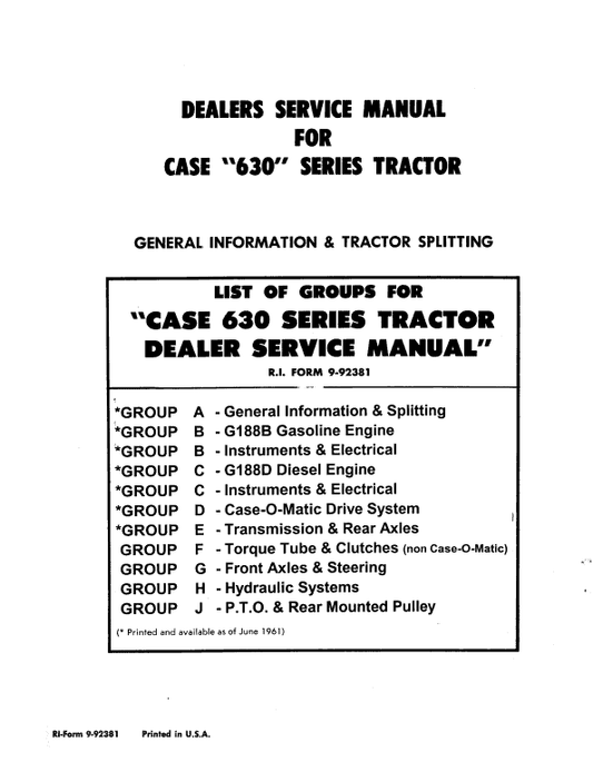 Case 630, 632, 642 Tractor Service Manual Workshop Guide