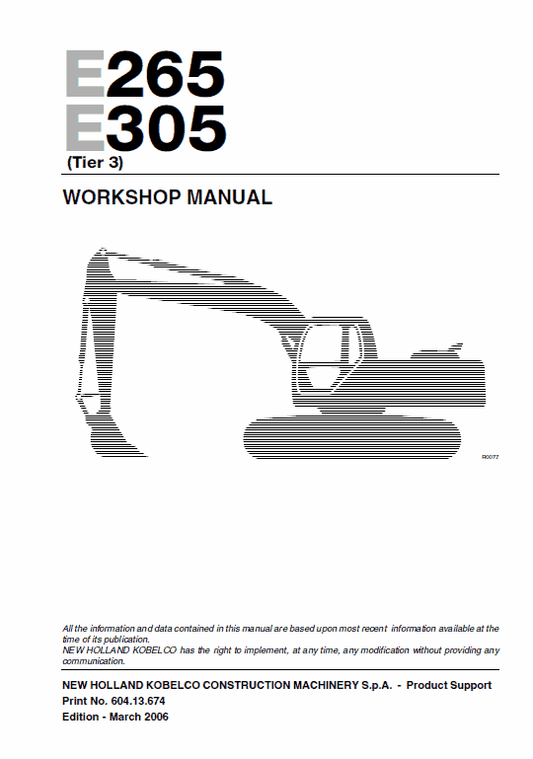 New Holland E265 and E305 Tier 3 Excavator Service Manual Workshop Guide