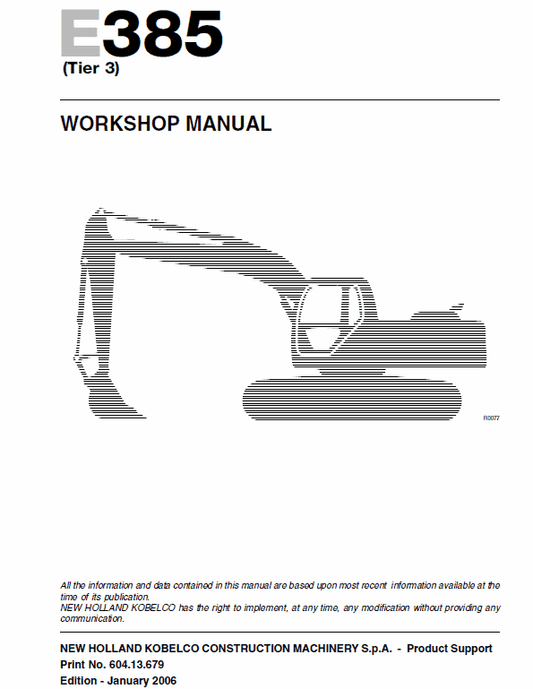 New Holland E385 Tier 3 Excavator Service Manual Workshop Guide