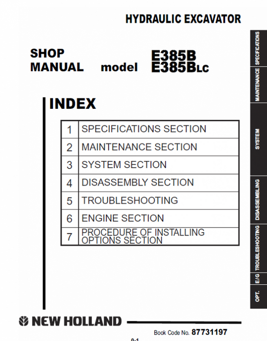 New Holland E385B, E385BLC Excavator Service Manual Workshop Guide