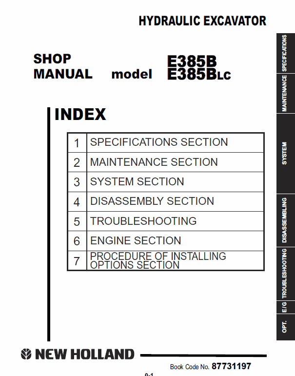 New Holland E385B, E385BLC Excavator Service Manual Workshop Guide