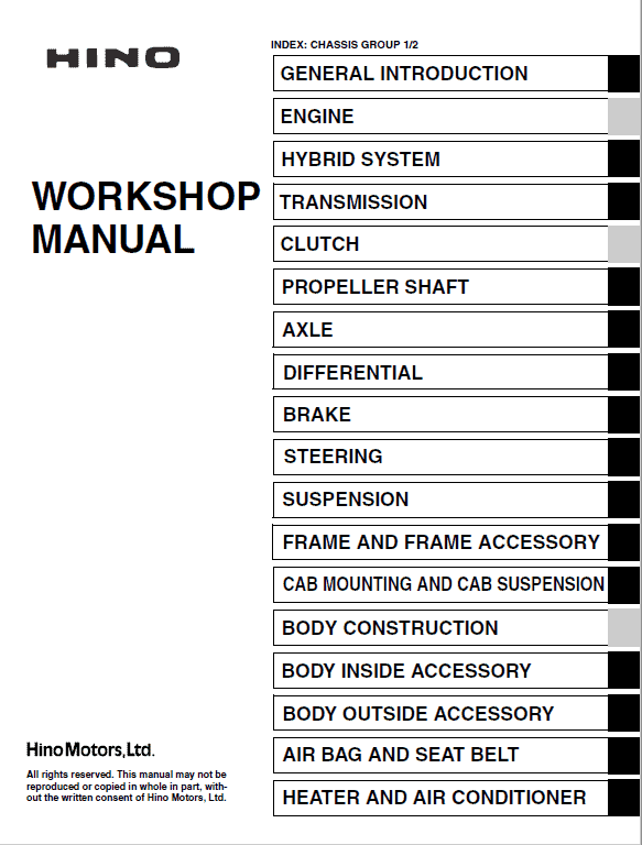 Hino Truck 2015 COE HEV Service Manual Workshop Guide