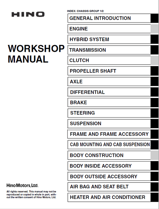 Hino Truck 2015 COE HEV Service Manual Workshop Guide