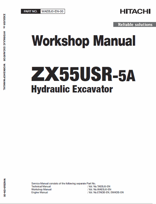 Hitachi ZX55USR-5A Excavator Service Repair Manual Workshop Guide