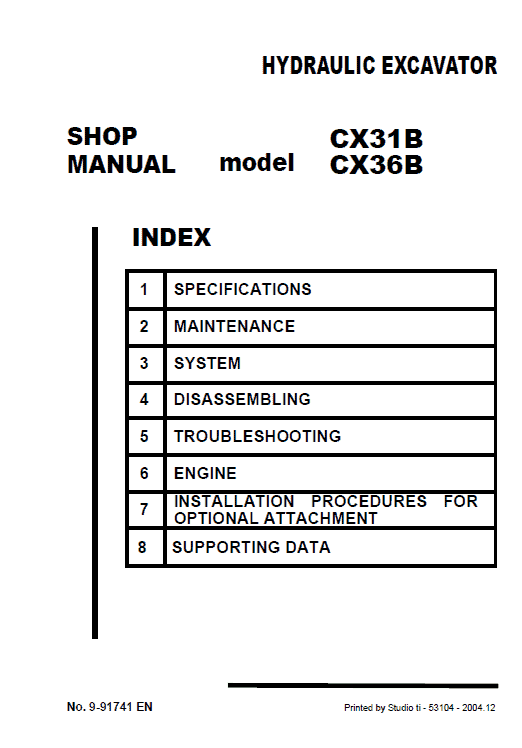 Case CX36B Excavator Service Manual Workshop Guide