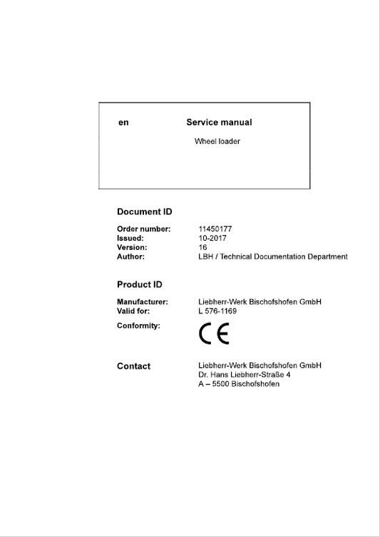 Liebherr L576 Type 1169 Wheel Loader Service Manual