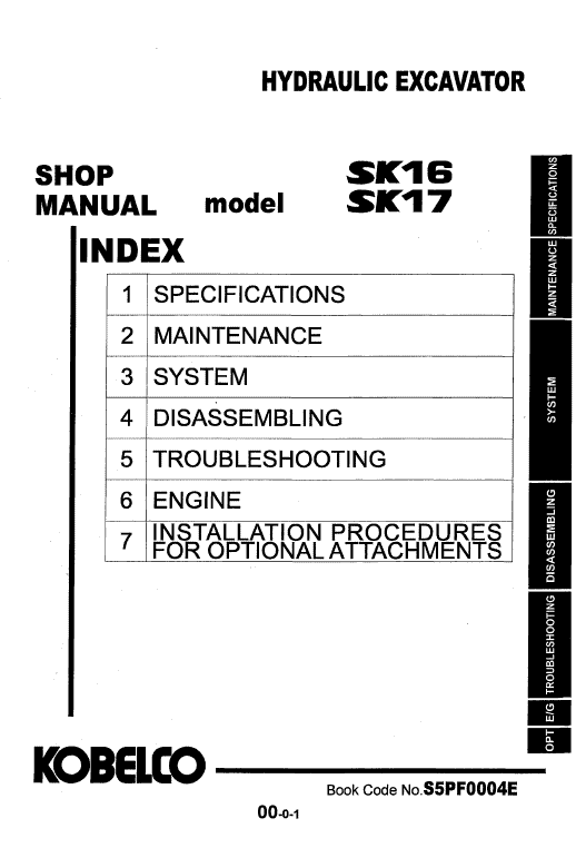 Kobelco SK16 and SK17 Excavator Service Manual Workshop Guide