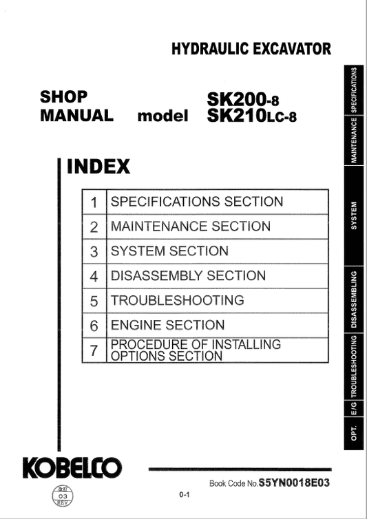 Kobelco SK200-8, SK210LC-8 Excavator Service Manual Workshop Guide