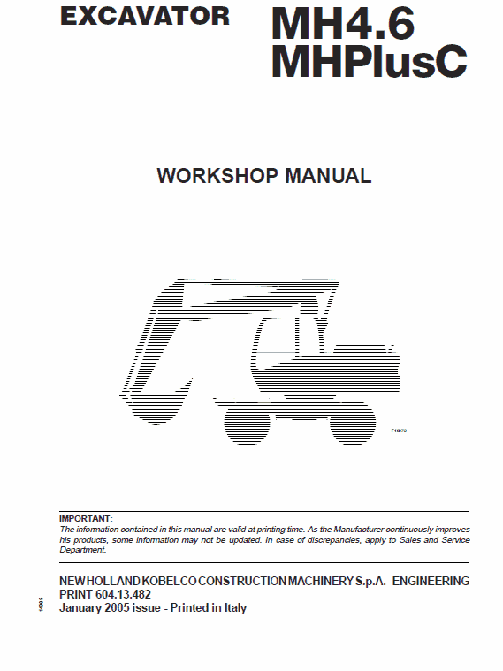 New Holland MH4.6, MHPlusC Excavator Service Manual Workshop Guide