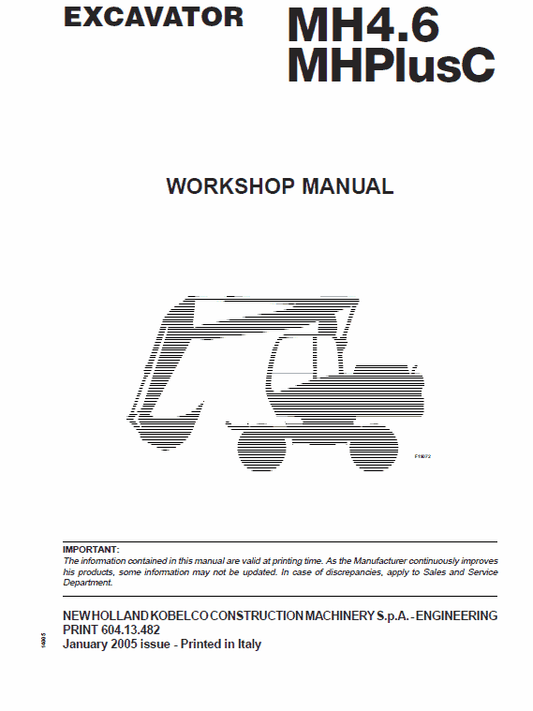 New Holland MH4.6, MHPlusC Excavator Service Manual Workshop Guide