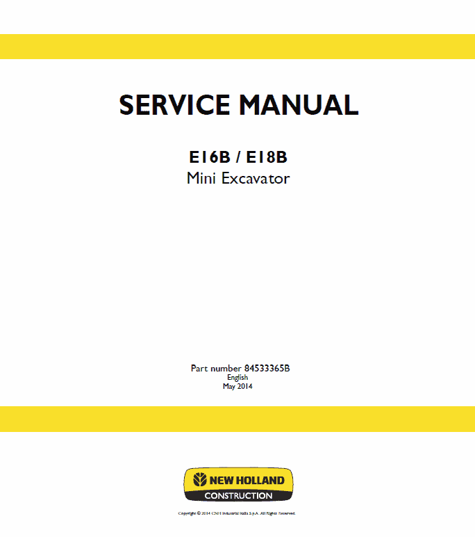 New Holland E16B, E18B Excavator Service Manual Workshop Guide
