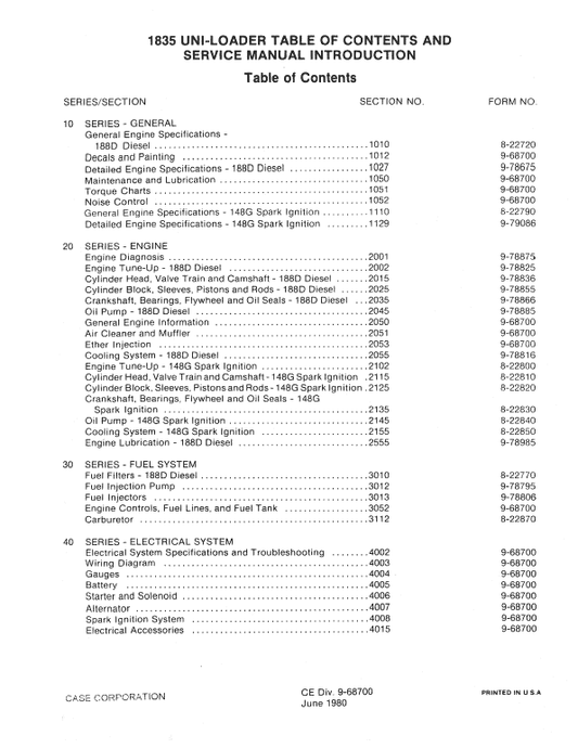 Case 1835 Uni-Loader SkidSteer Service Manual Workshop Guide