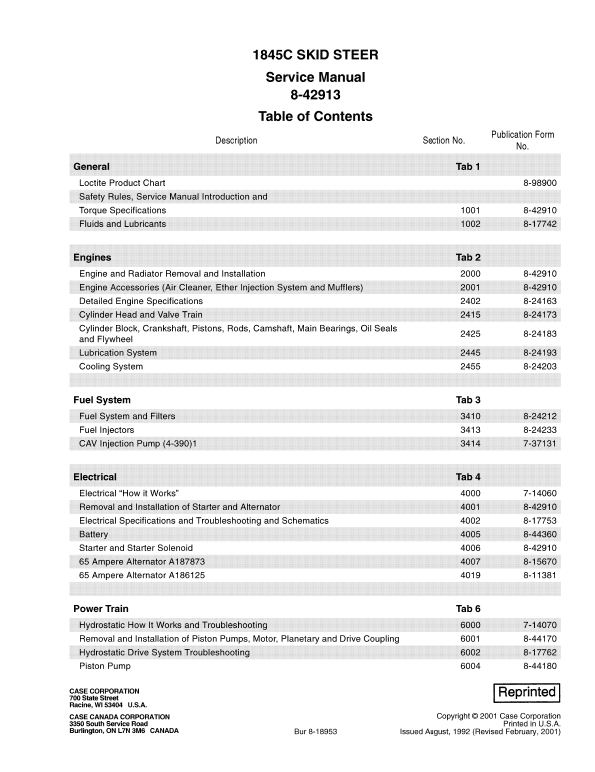 Case 1845C SkidSteer Service Manual Workshop Guide