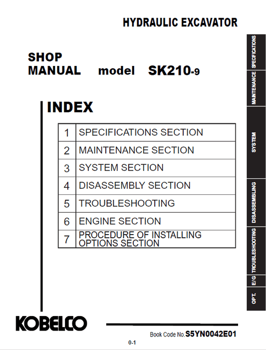 Kobelco SK210-9 Excavator Service Manual Workshop Guide
