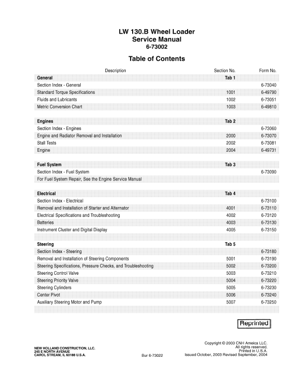 New Holland LW130.B Wheel Loader Service Manual Workshop Guide