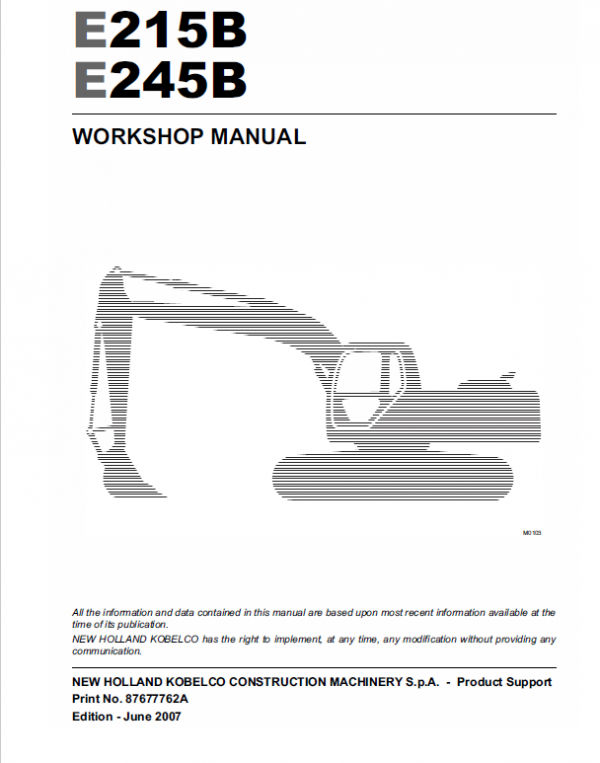 New Holland E215B, E245B Excavator Service Manual Workshop Guide