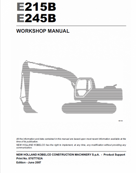 New Holland E215B, E245B Excavator Service Manual Workshop Guide