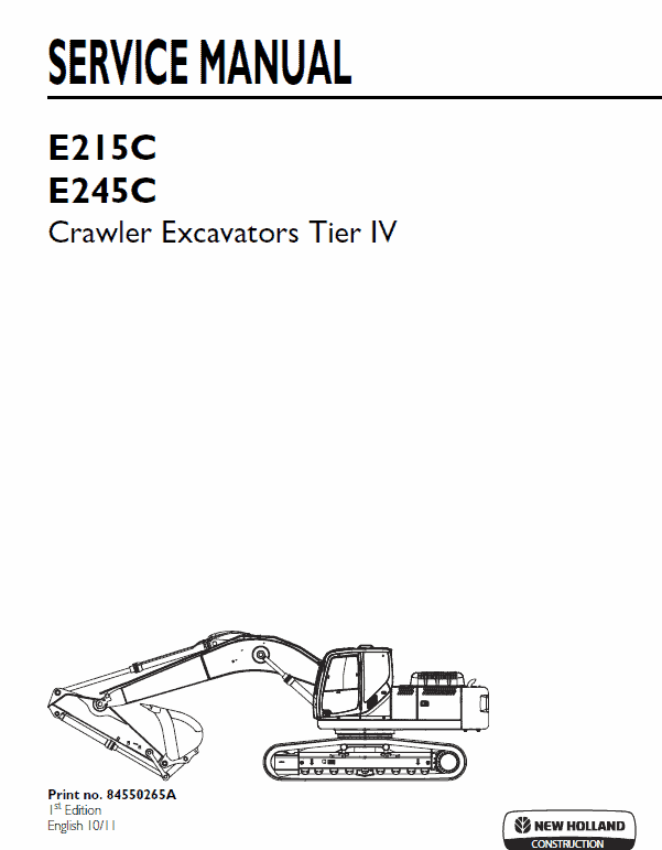 New Holland E215C, E245C Tier 4 Excavator Service Manual Workshop Guide