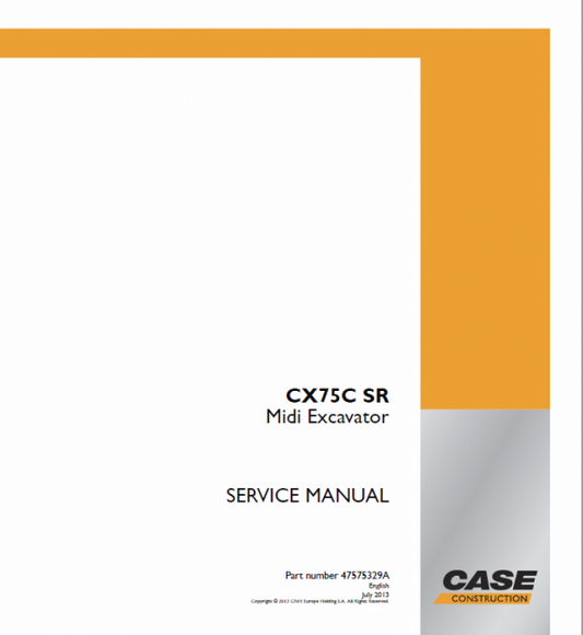 Case CX75C SR Midi Excavator Service Manual Workshop Guide