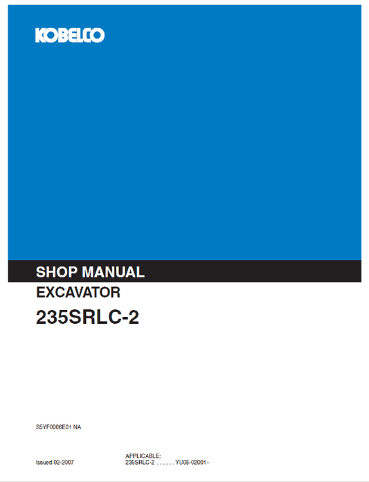 Kobelco SK235SRLC-2 Excavator Service Manual Workshop Guide
