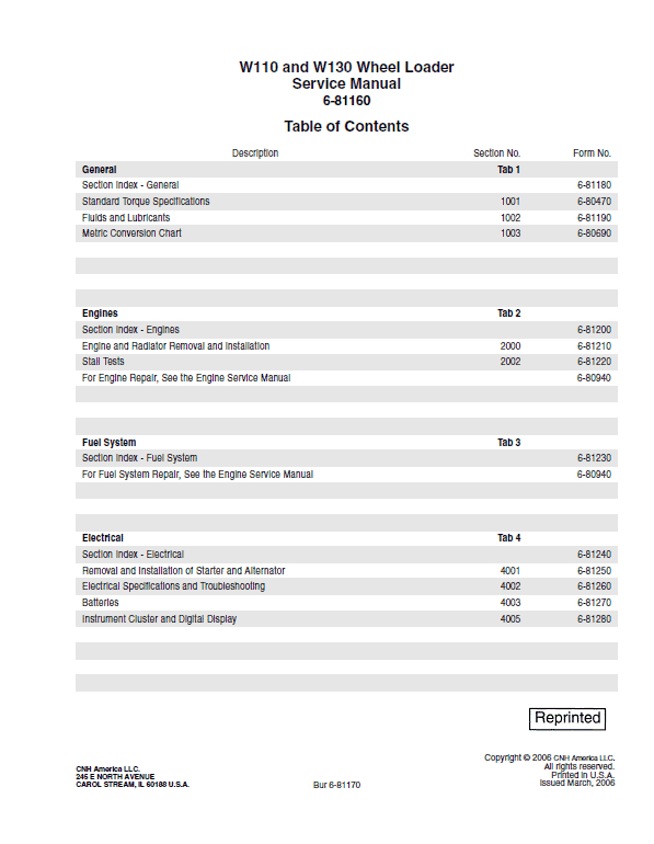 New Holland W110, W130 Wheel Loader Service Manual Workshop Guide