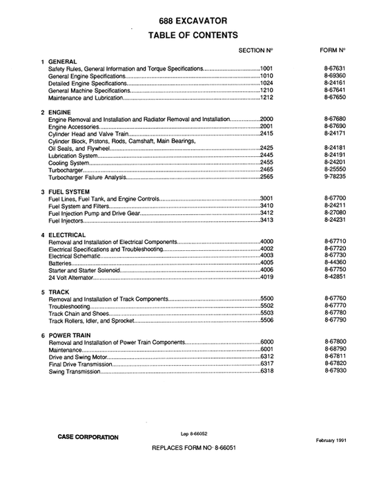 Case 688 Excavator Service Manual Workshop Guide