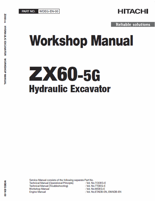 Hitachi ZX60-5G Excavator Service Repair Manual Workshop Guide