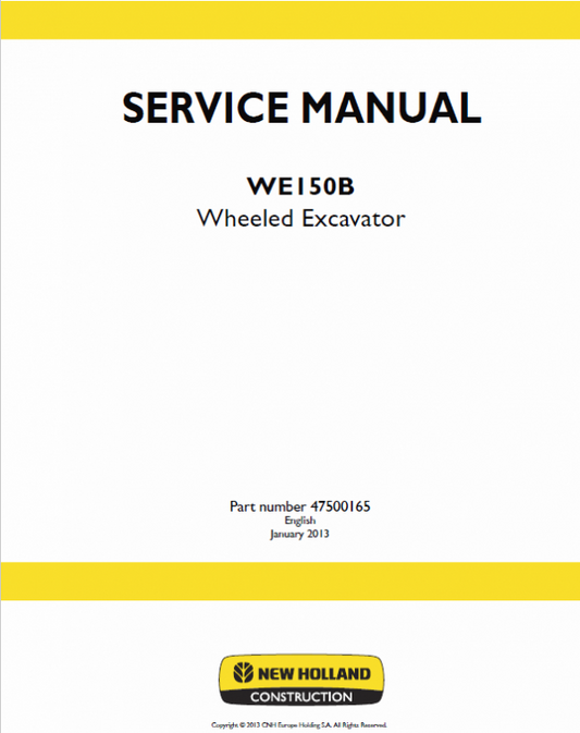 New Holland WE150B Wheeled Excavator Service Manual Workshop Guide