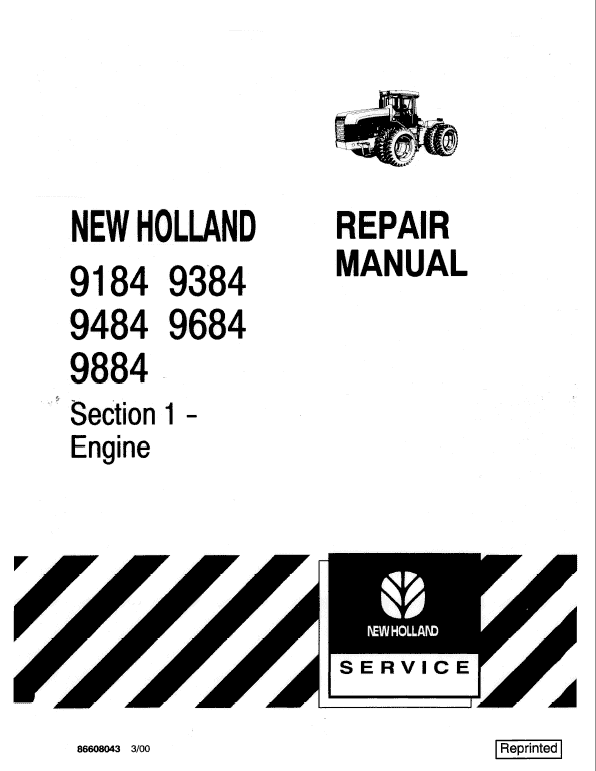 New Holland 9184, 9384, 9484, 9684, 9884 Tractor Service Manual Workshop Guide