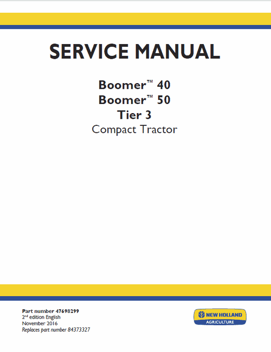 New Holland Boomer 40 and Boomer 50 Tractor Service Manual Workshop Guide