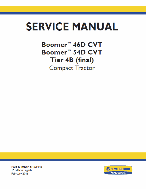 New Holland Boomer 46D CVT, 54D CVT Tractor Service Manual Workshop Guide