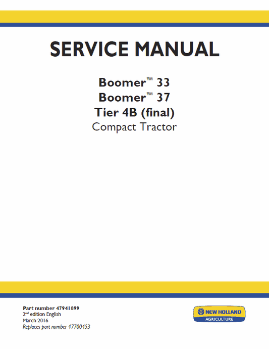 New Holland Boomer 33 and Boomer 37 Tractor  Service Manual Workshop Guide